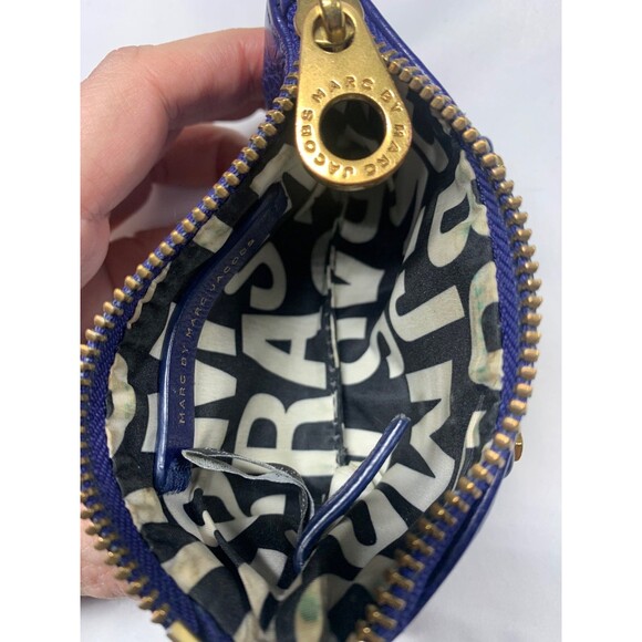 Marc by Marc Jacobs Coin Purse Card Case Cobalt Blue and Gold Cow Leather - Picture 7 of 9